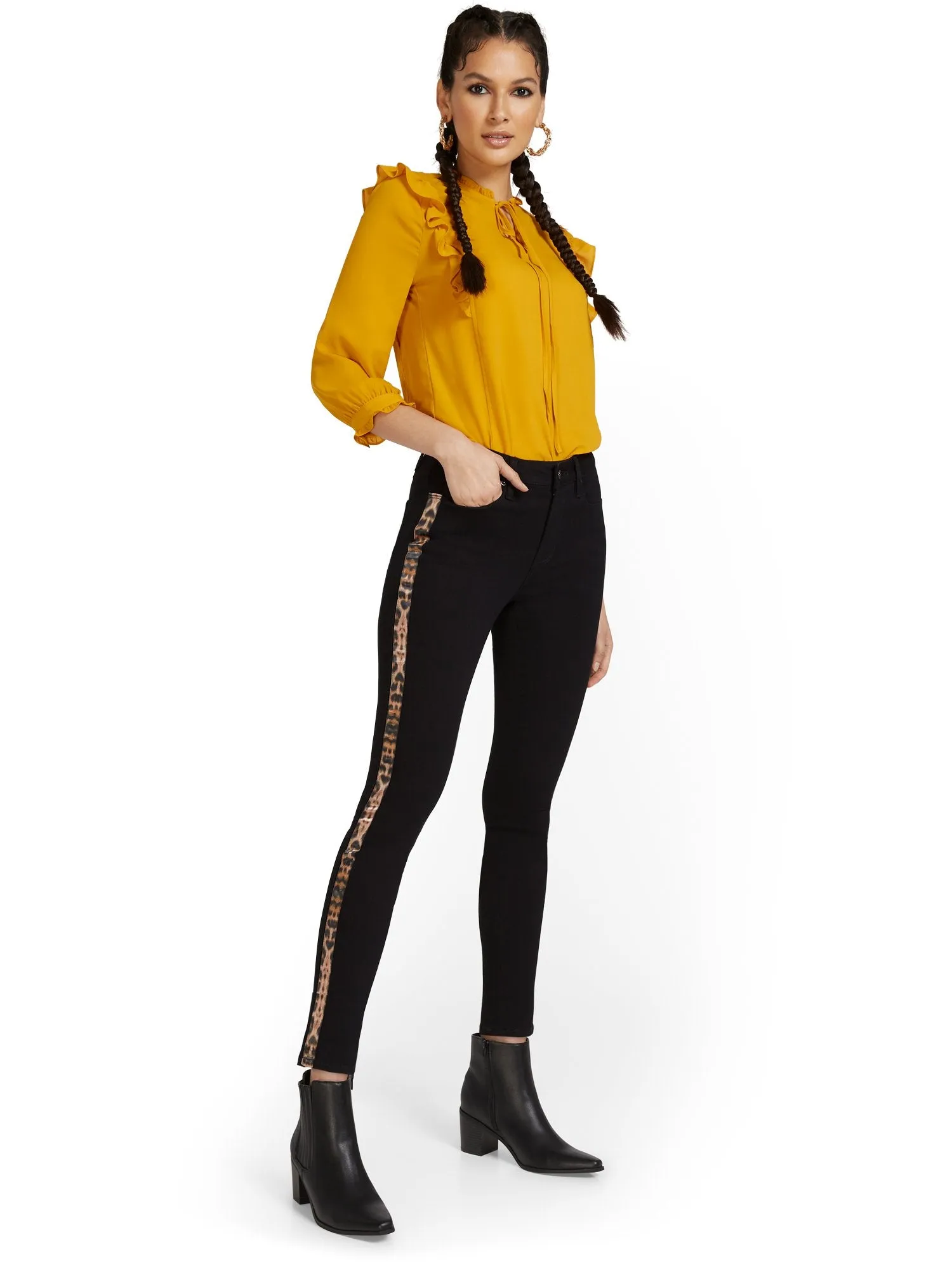 High-Waisted Leopard Side Stripe Super-Skinny Ankle Jeans