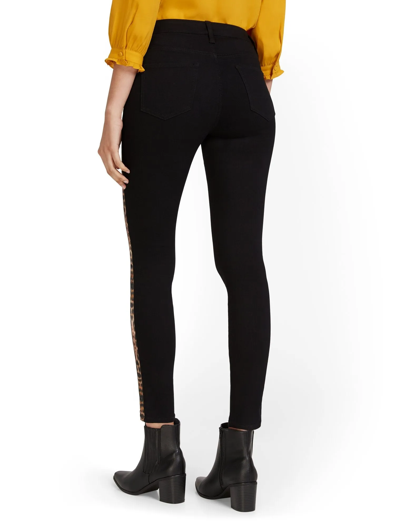 High-Waisted Leopard Side Stripe Super-Skinny Ankle Jeans