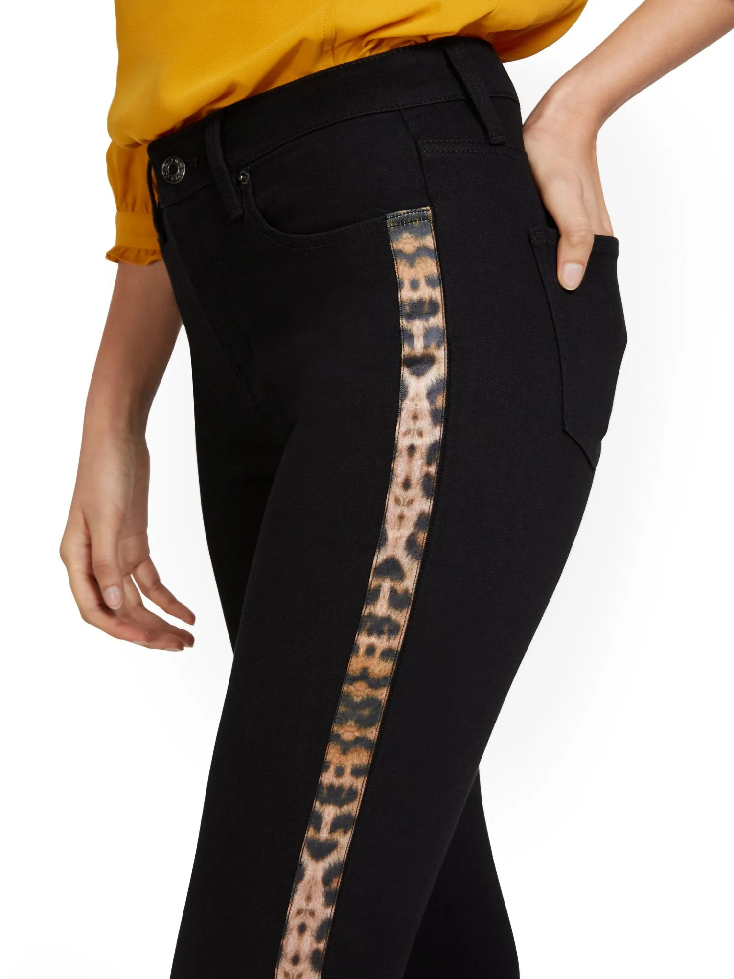 High-Waisted Leopard Side Stripe Super-Skinny Ankle Jeans