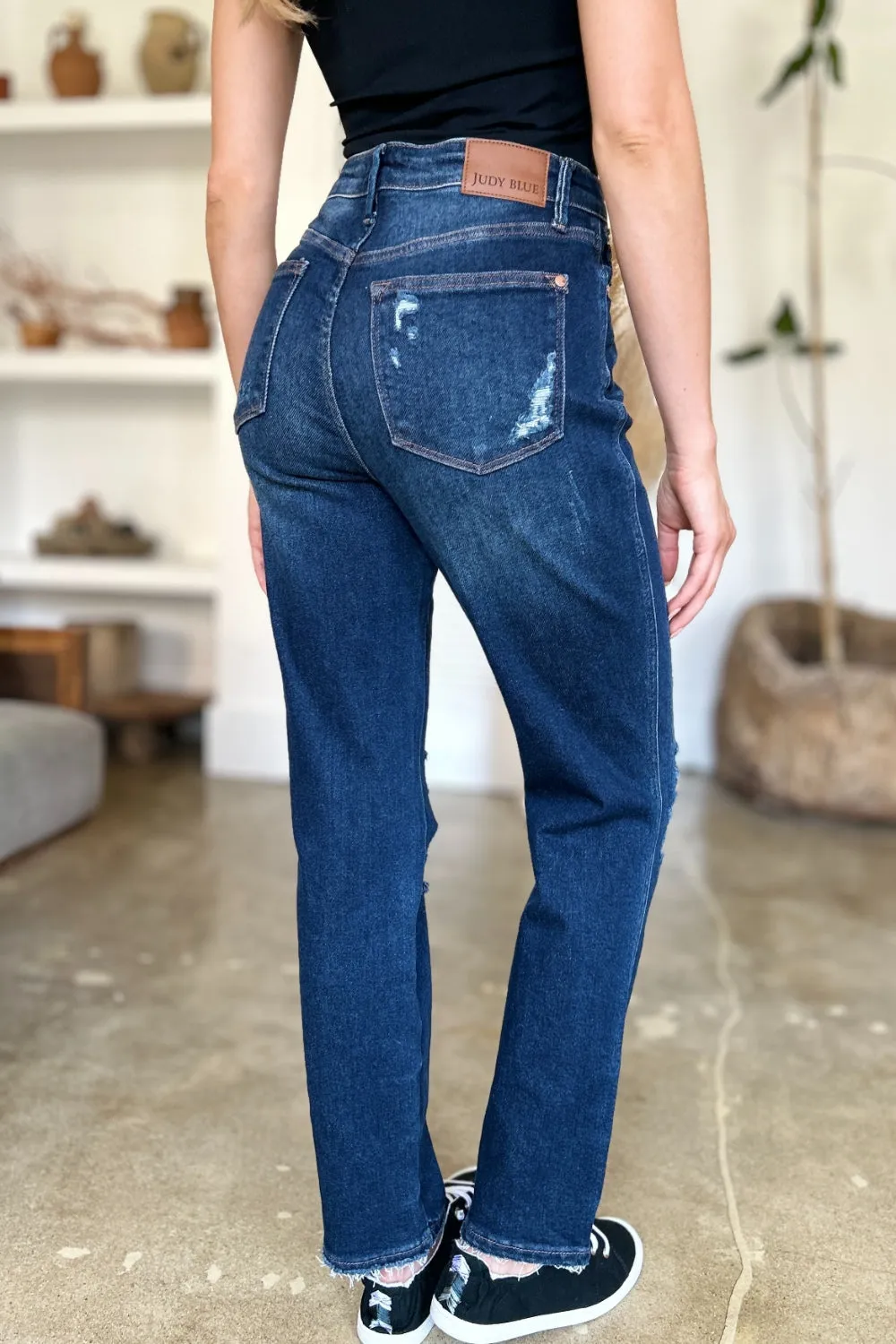 Judy Blue, High Waist destroyed denim jeans. Inseam 30"