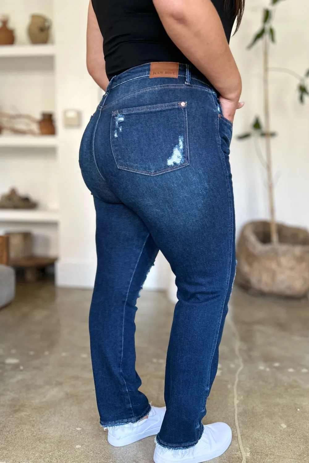 Judy Blue, High Waist destroyed denim jeans. Inseam 30"