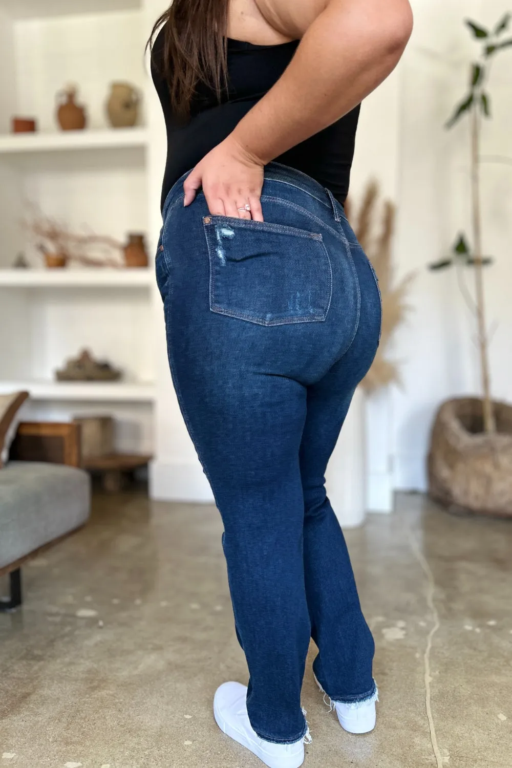 Judy Blue, High Waist destroyed denim jeans. Inseam 30"