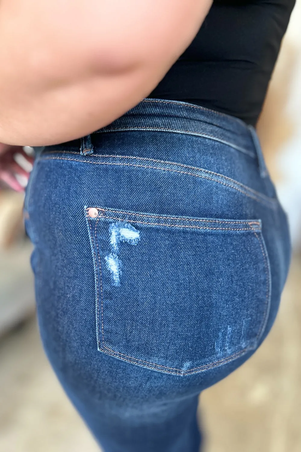 Judy Blue, High Waist destroyed denim jeans. Inseam 30"