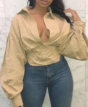 Lantern Sleeve Button Shirt