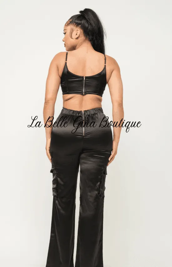 Laura Open Back Elastic Shirring Detail Jumpsuit-Black