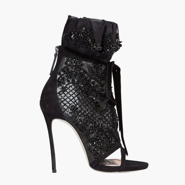 Luxury Black Mesh Ankle Boots