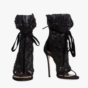 Luxury Black Mesh Ankle Boots