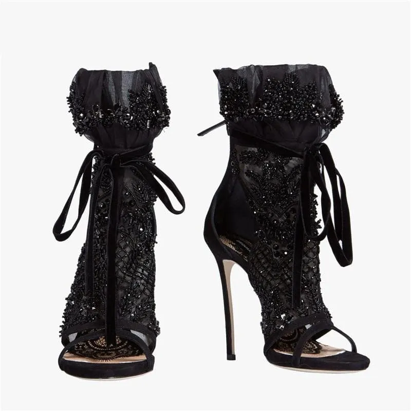 Luxury Black Mesh Ankle Boots