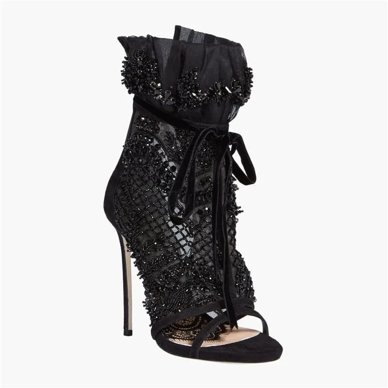 Luxury Black Mesh Ankle Boots