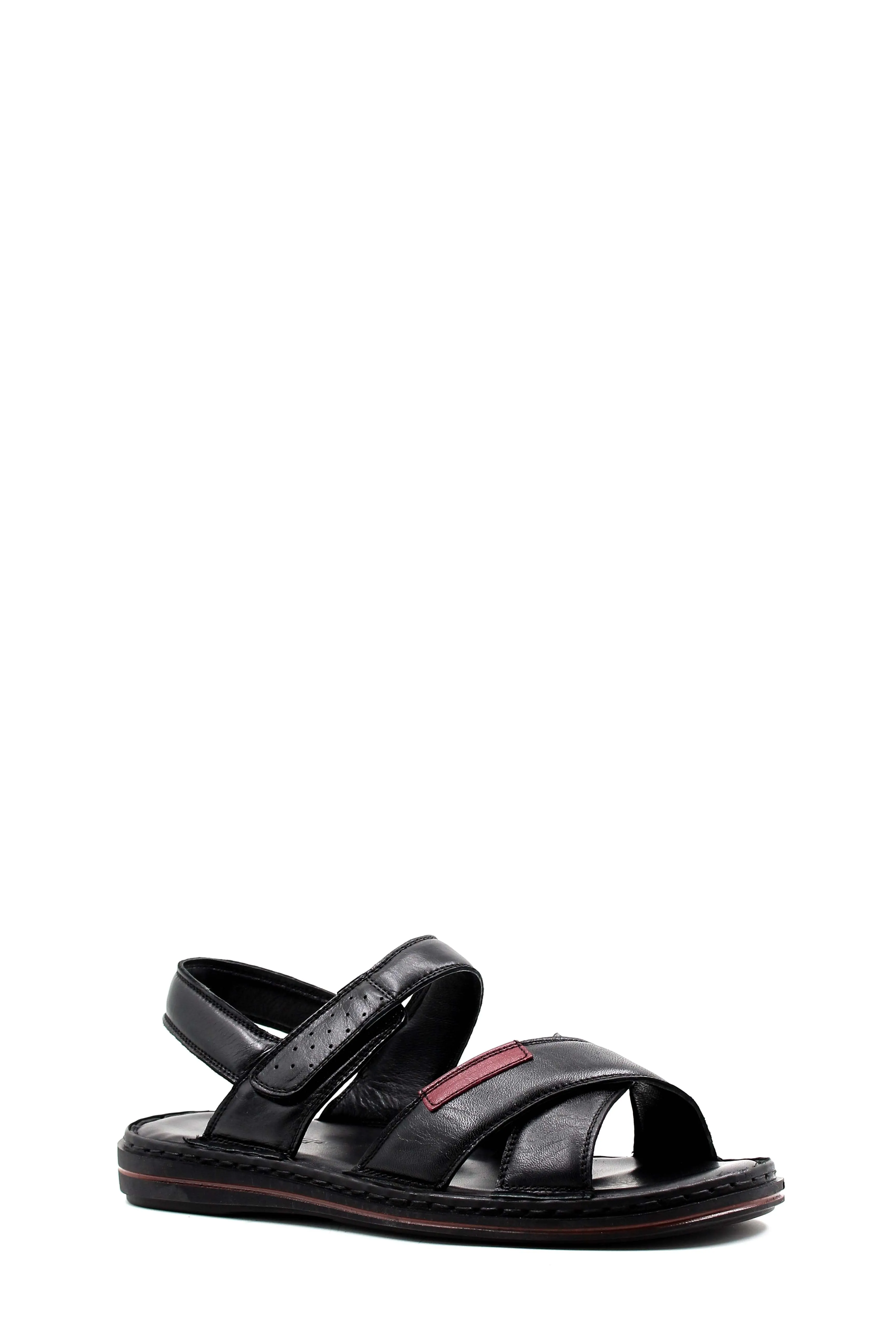Men's Black Leather Sandals with Adjustable Straps and Contrast Detail - Wessi