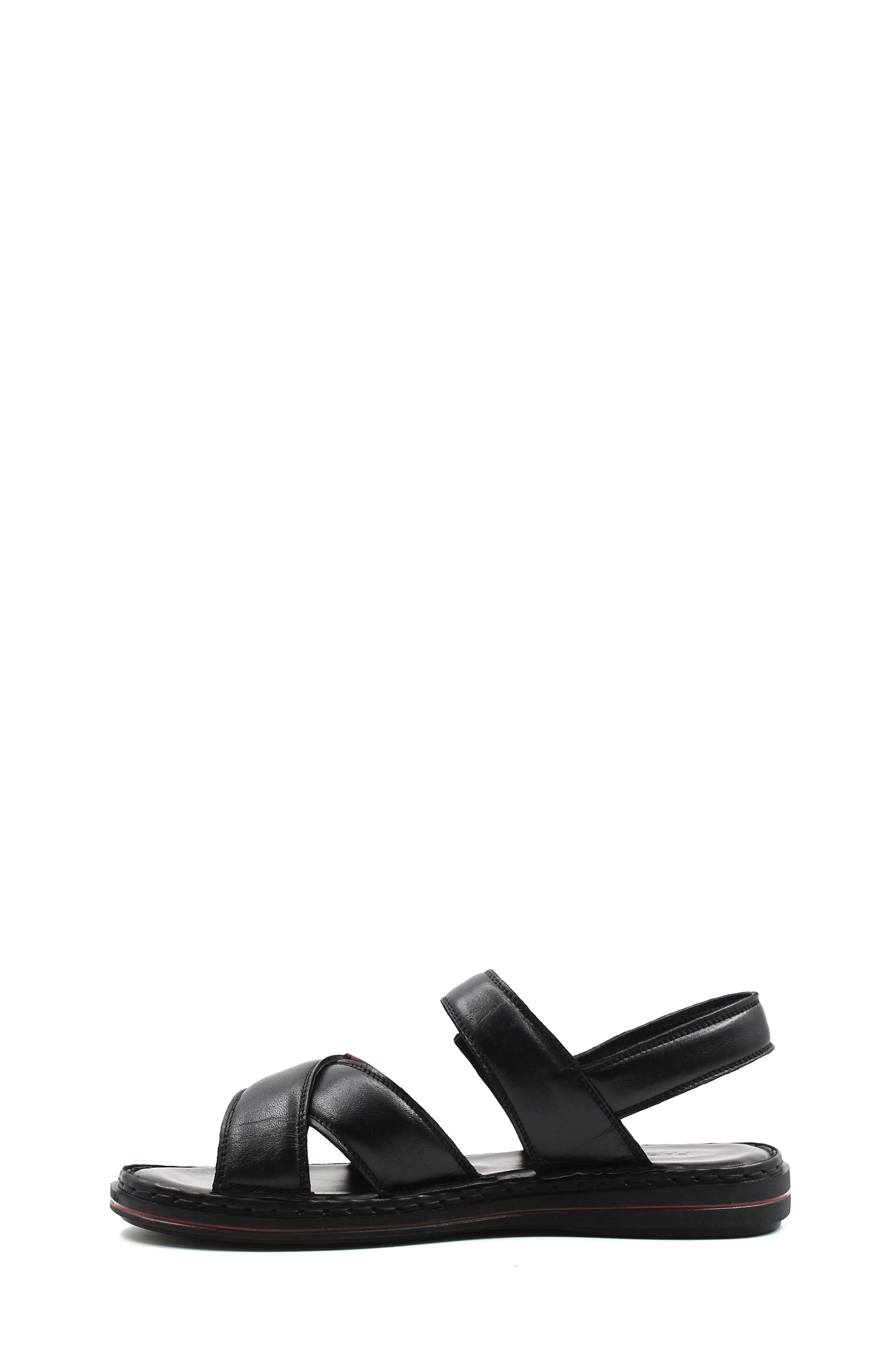 Men's Black Leather Sandals with Adjustable Straps and Contrast Detail - Wessi