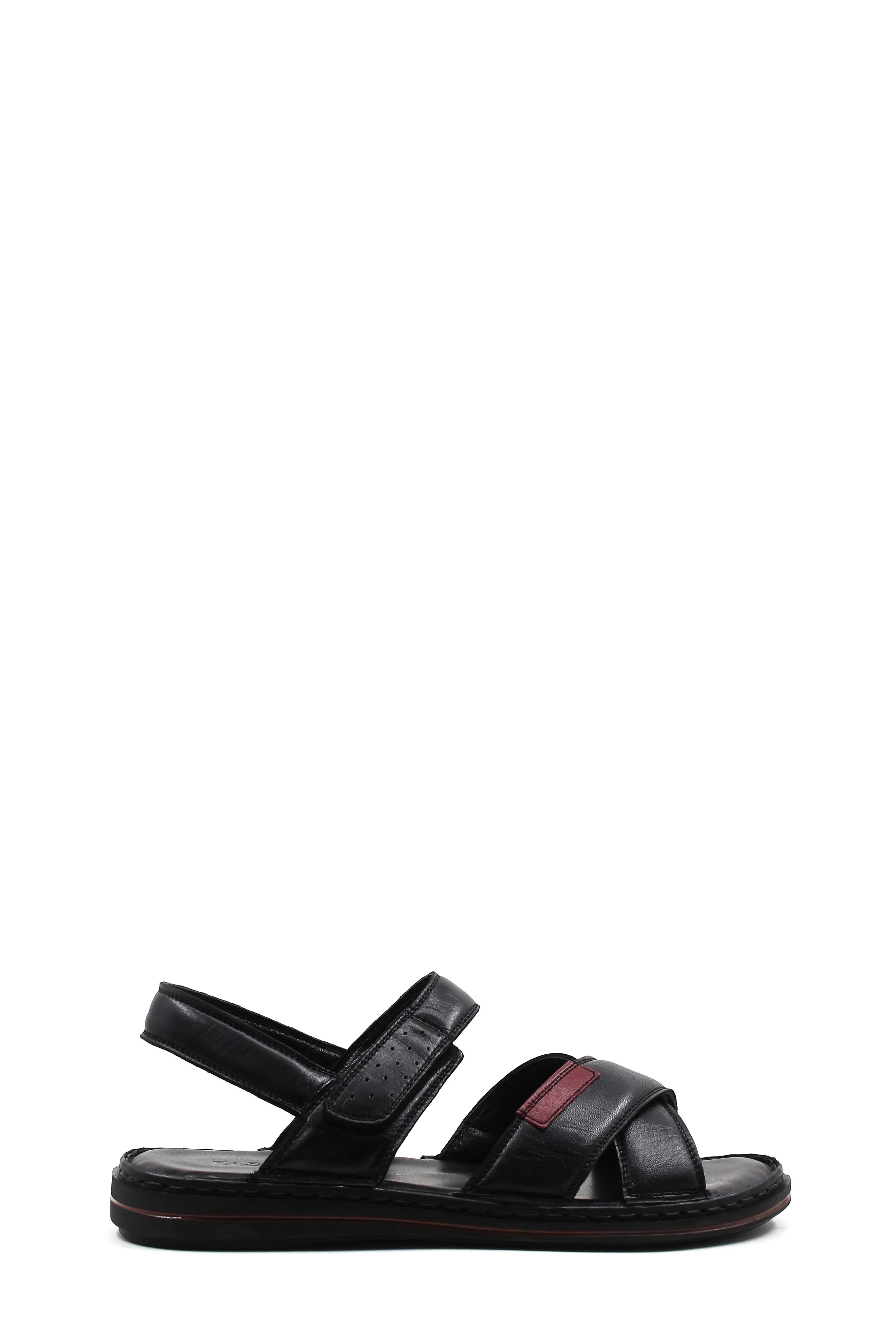 Men's Black Leather Sandals with Adjustable Straps and Contrast Detail - Wessi