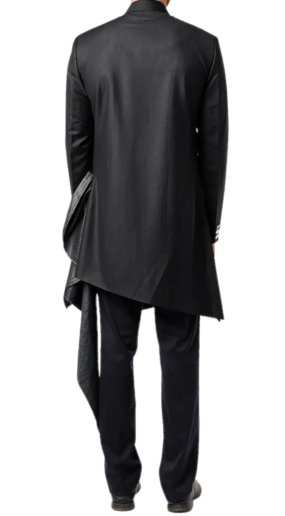 Mens Jet Black and Charcoal Draped Sherwani