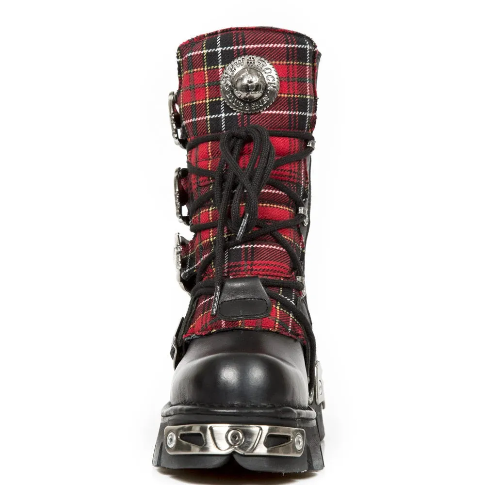 New Rock 391T-S1 Black Leather Tartan Gothic Boots Punk EMO Military