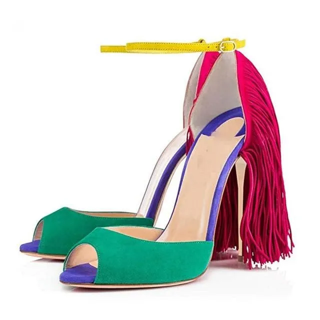 Peep Toe Fringe High Heel