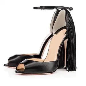 Peep Toe Fringe High Heel