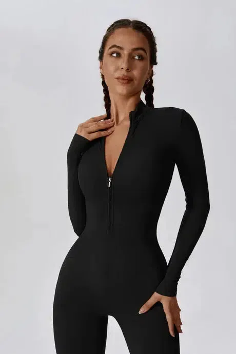 Quinlan – High-neck zip – Sculpting fitness romper