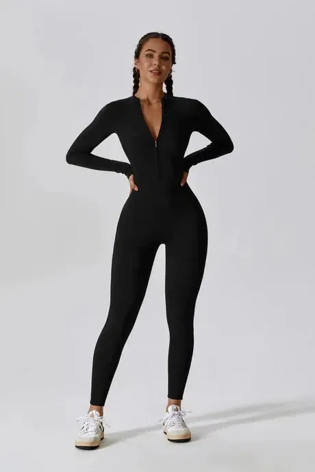 Quinlan – High-neck zip – Sculpting fitness romper