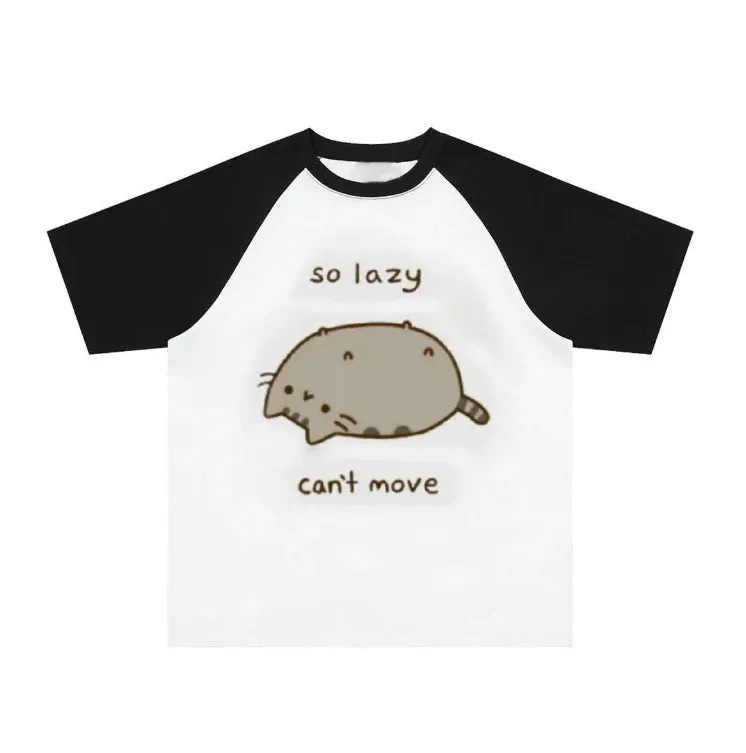 "So Lazy Can't Move" T-Shirt – Lazy Cat Print Harajuku Tee From Kawaii Stop