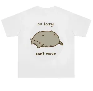 "So Lazy Can't Move" T-Shirt – Lazy Cat Print Harajuku Tee From Kawaii Stop