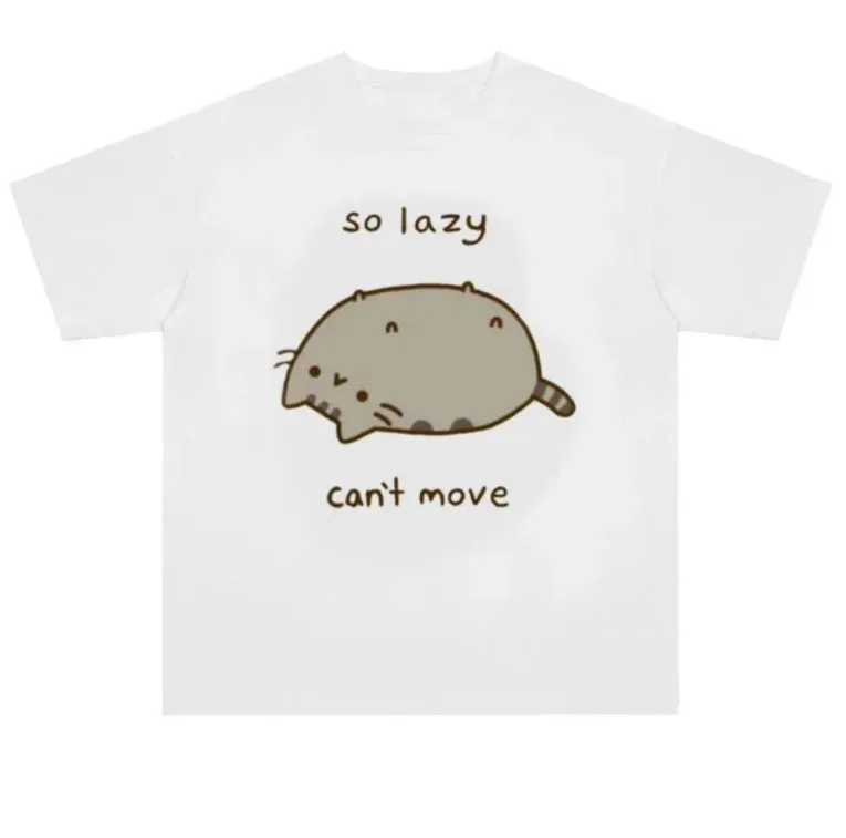 "So Lazy Can't Move" T-Shirt – Lazy Cat Print Harajuku Tee From Kawaii Stop