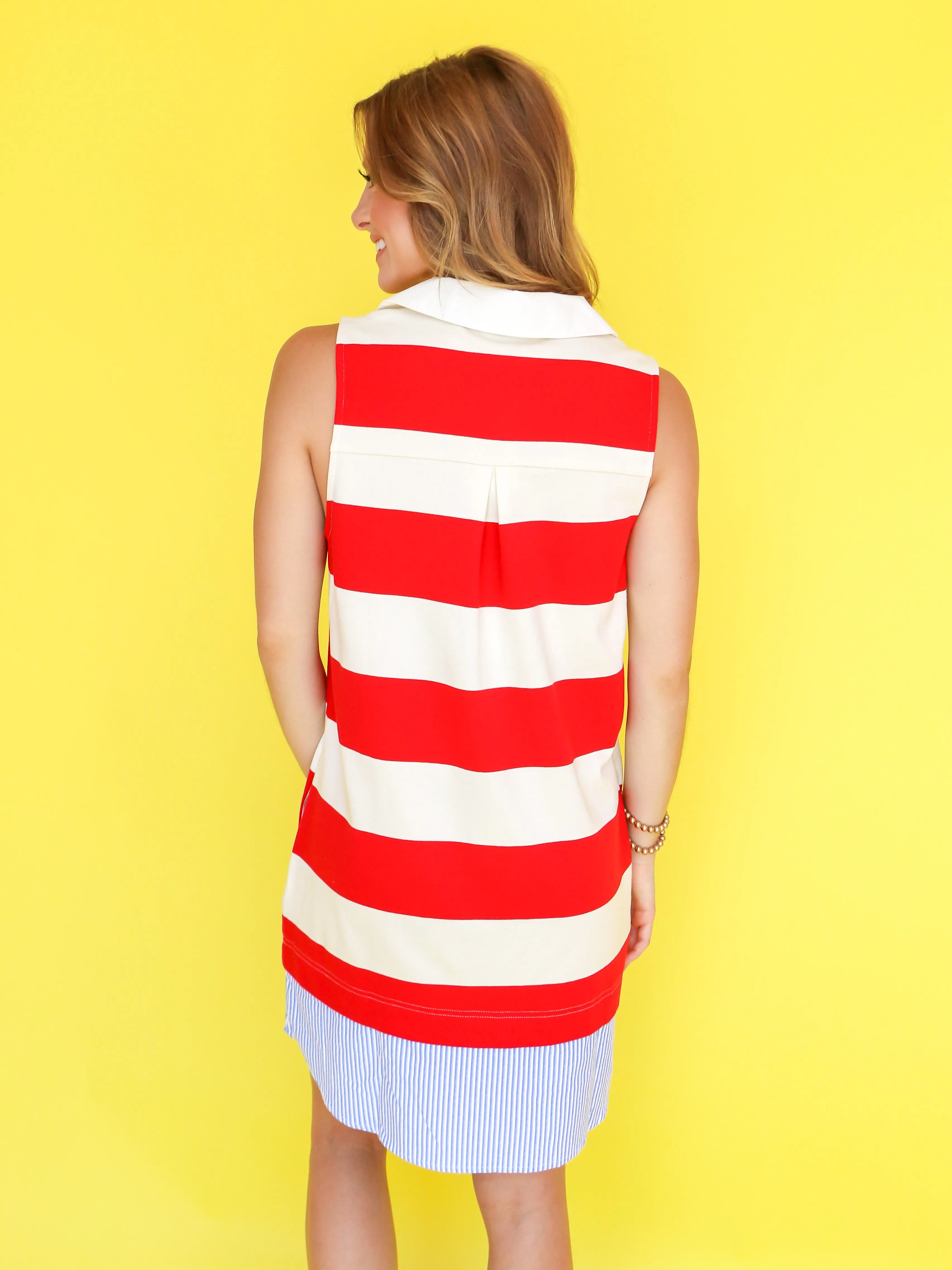 Red & White Collared Striped Dress
