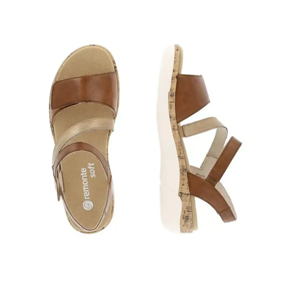 REMONTE THREE STRAP ADJUSTABLE SANDAL BROWN MULTI - WOMENS