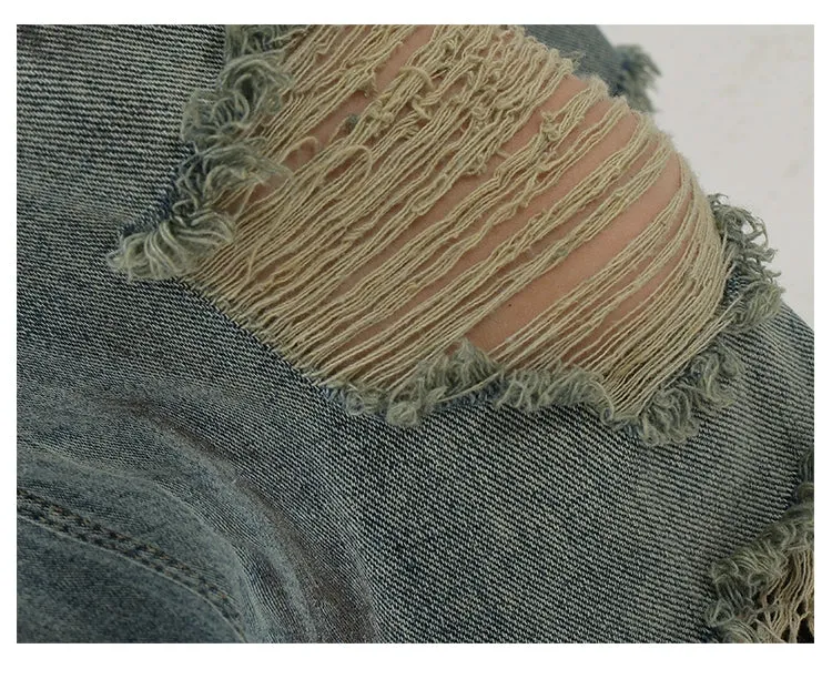 Retro Tie-Dye Distressed Wide-Leg Jeans With Washed Effect And Draping Fit