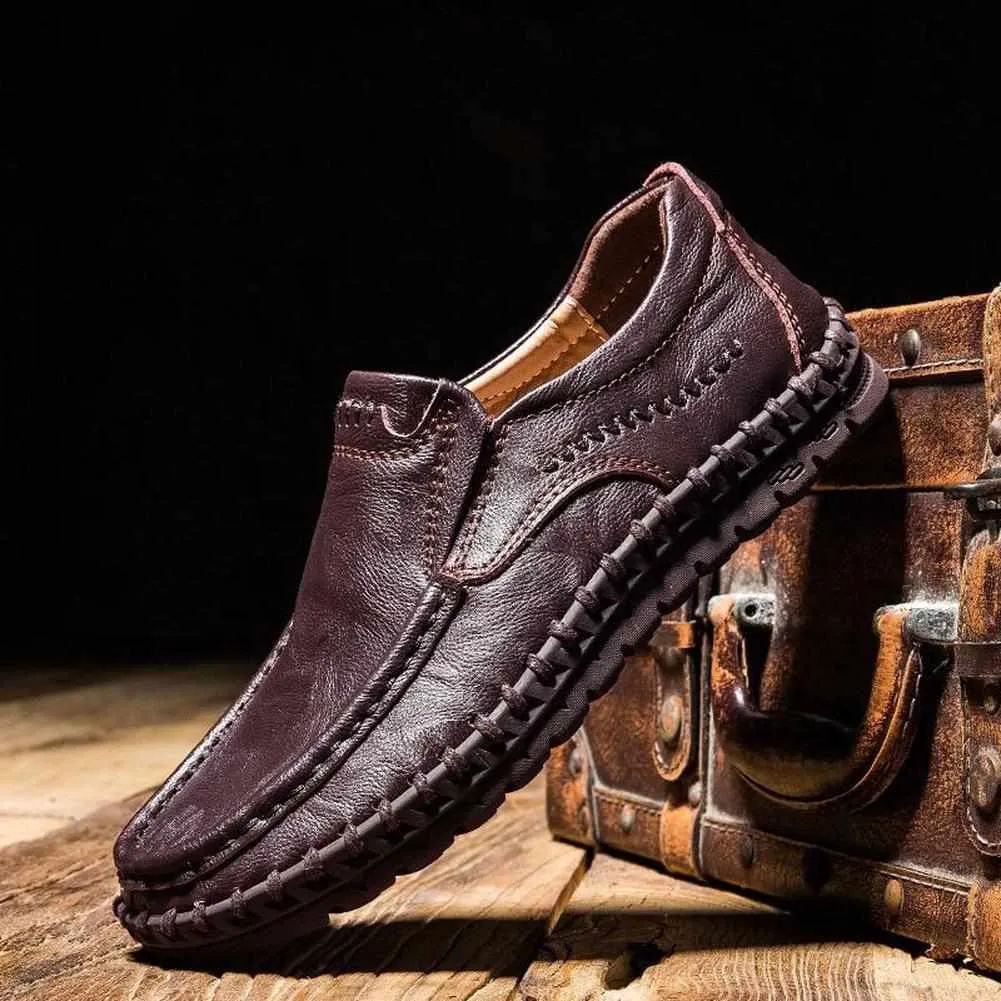 Sky Madrid Stitched Leather Flats