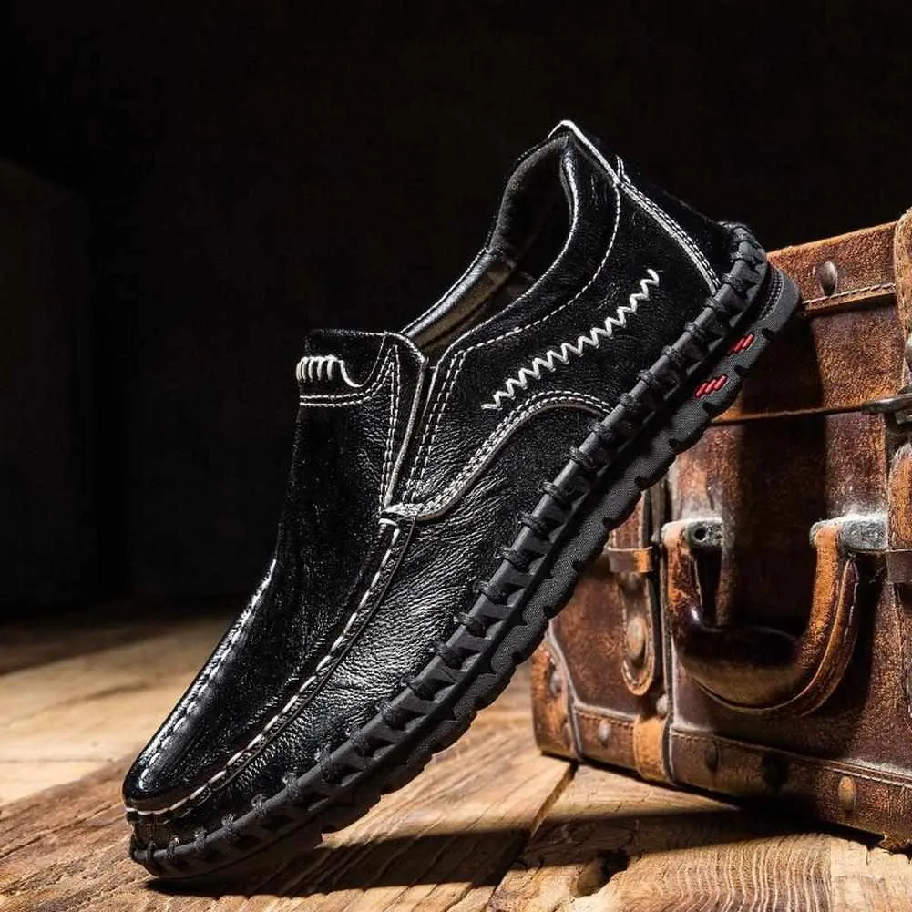 Sky Madrid Stitched Leather Flats