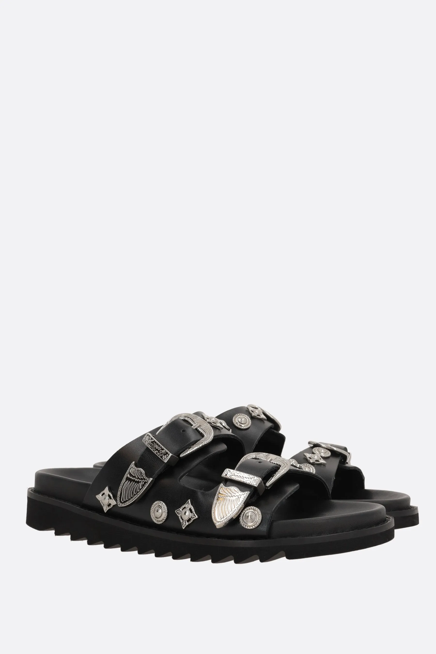 smooth leather flat sandals with studs