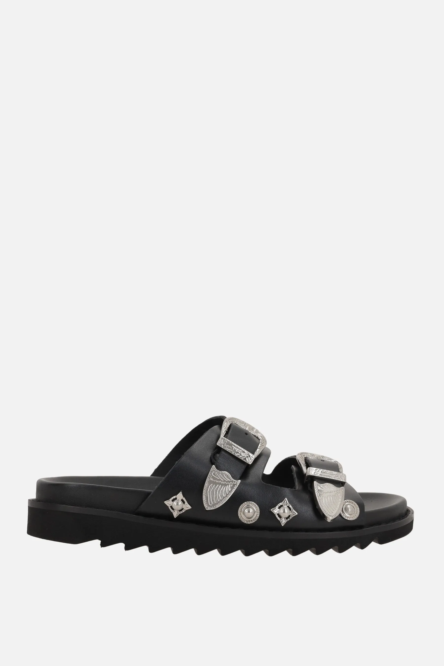 smooth leather flat sandals with studs