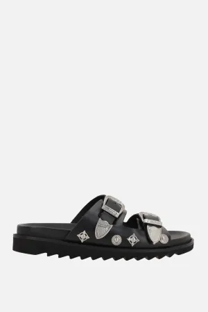 smooth leather flat sandals with studs