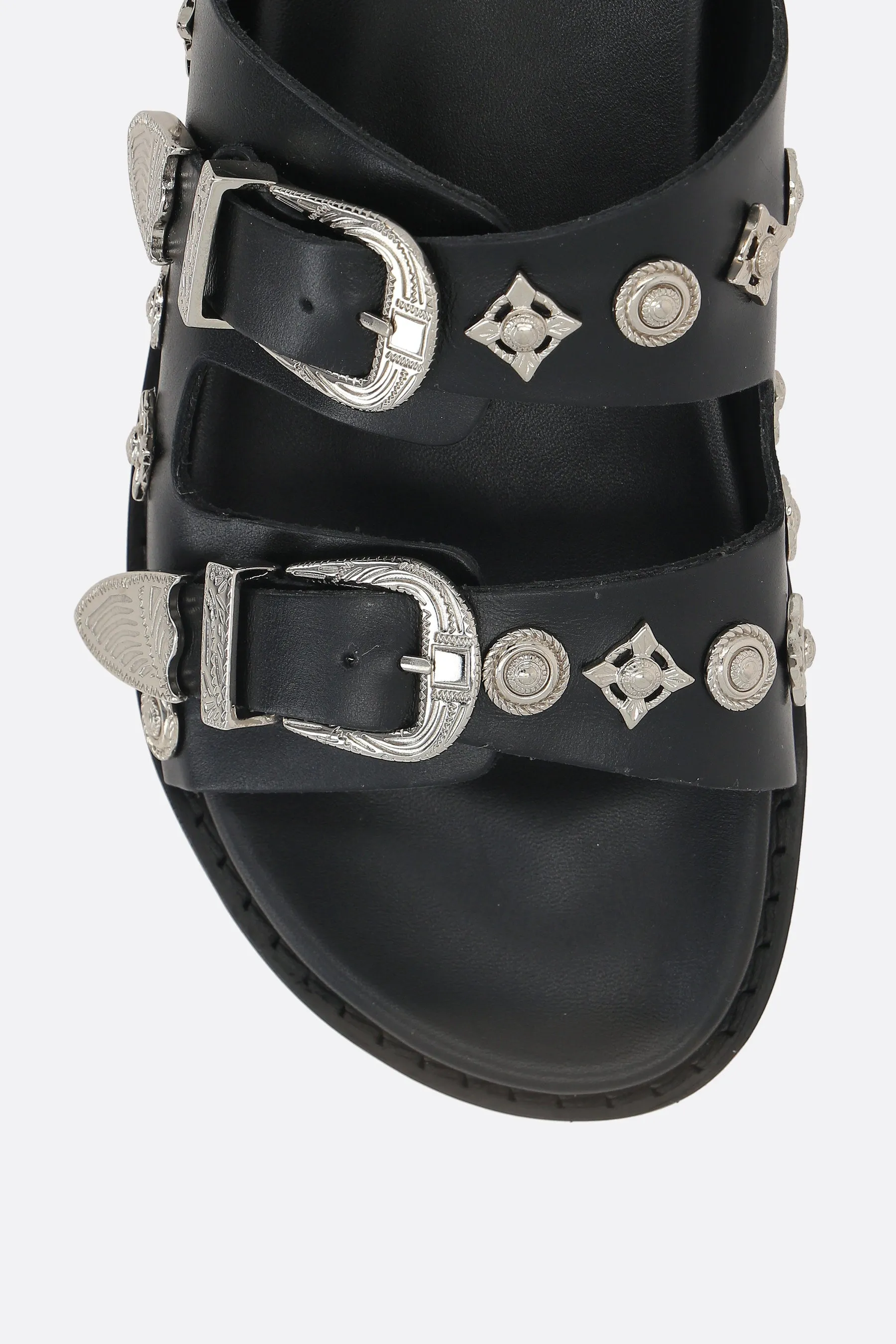 smooth leather flat sandals with studs