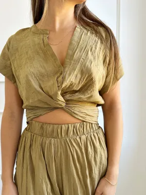 Textured Blouse w/ Smocked Waist
