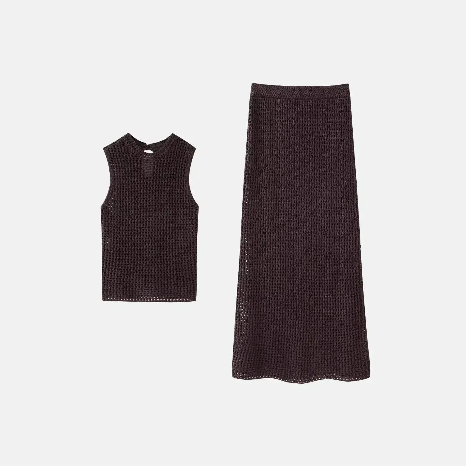 Tricot Chic Knitted Set – Brown – High-waisted knitted skirt