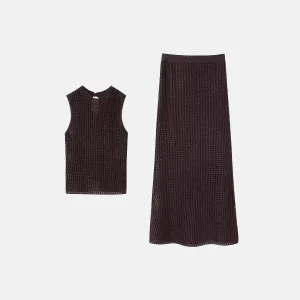 Tricot Chic Knitted Set – Brown – High-waisted knitted skirt