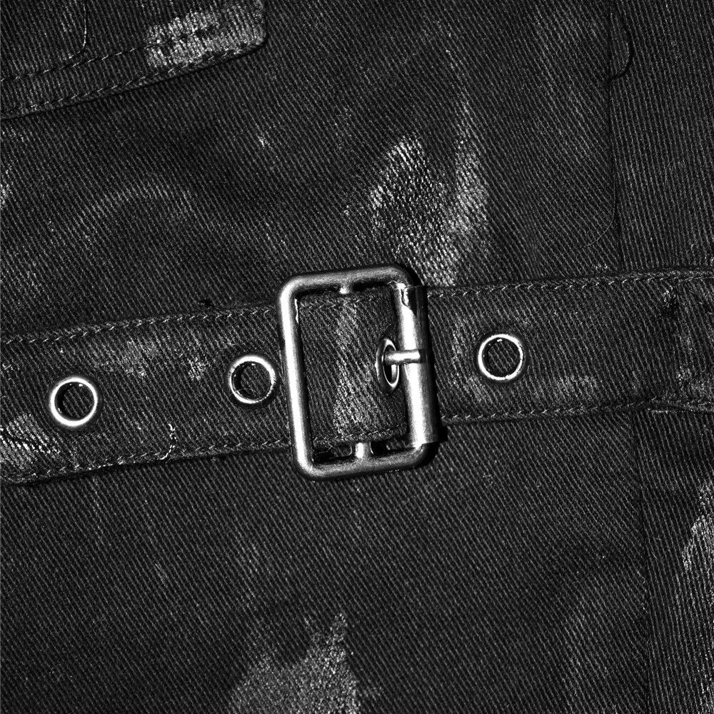 Unique Womens SteamPunk Mottled Jeans Streetwear / Skinny Black Denim Trousers