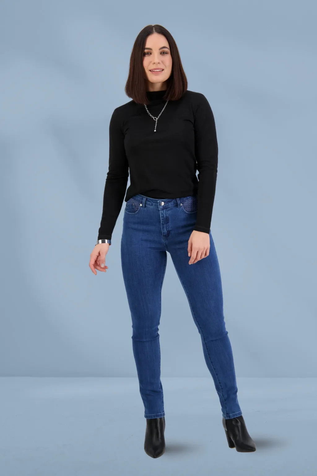 Vassalli Skinny Leg Basket Weave Jeans New Blue