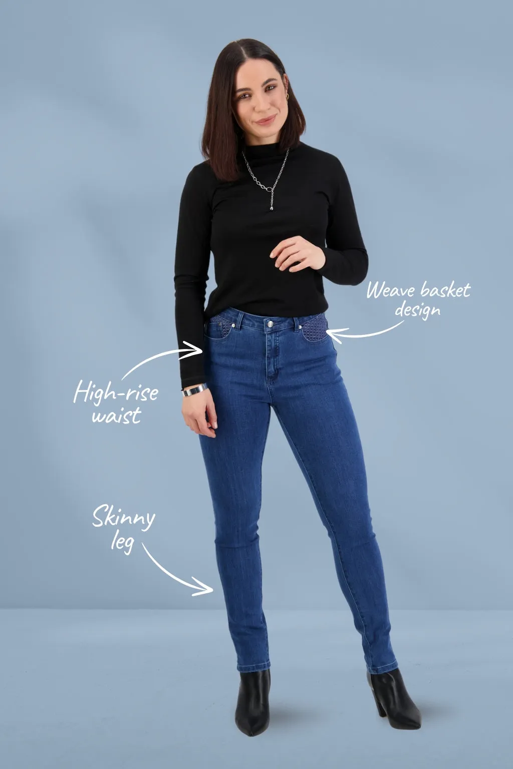 Vassalli Skinny Leg Basket Weave Jeans New Blue