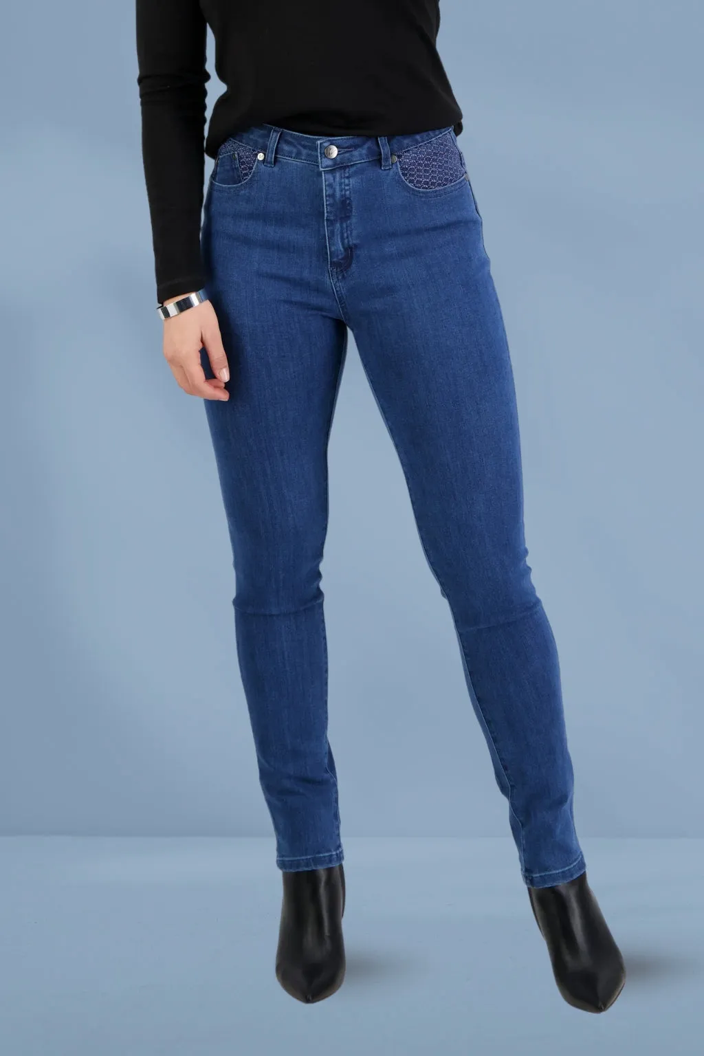 Vassalli Skinny Leg Basket Weave Jeans New Blue