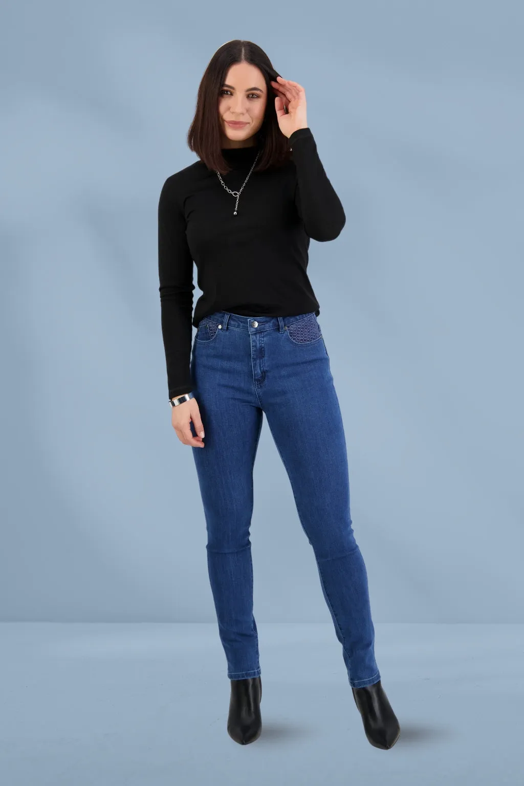 Vassalli Skinny Leg Basket Weave Jeans New Blue