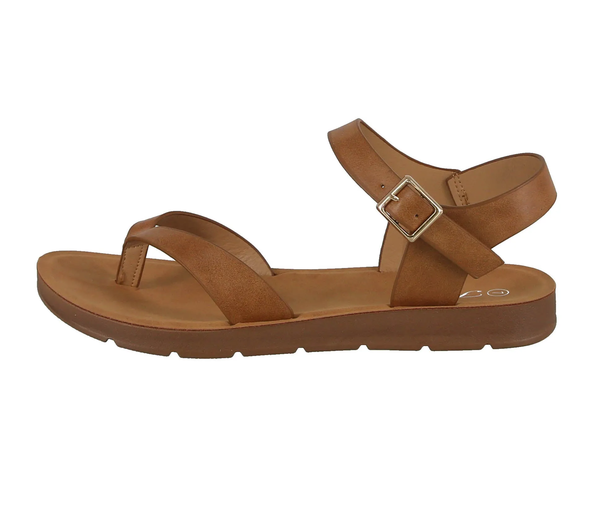 WOMAN'S SHOES TAN PU LEATHER SANDALS REFORM-51